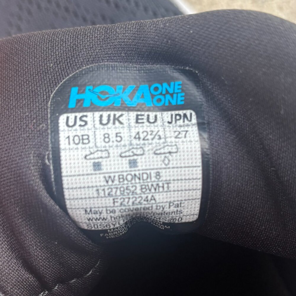 Hoka One One Bondi 8 Size 10B Women's Running Shoes Black White Athletic Shoes - Picture 8 of 8